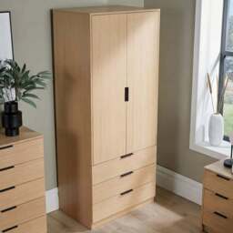 Home Source Phoenix 2 Door 3 Drawer Oak Effect Wardrobe - Size: 2 Door, 3 Drawer - Brown - Wilko - thumbnail 1