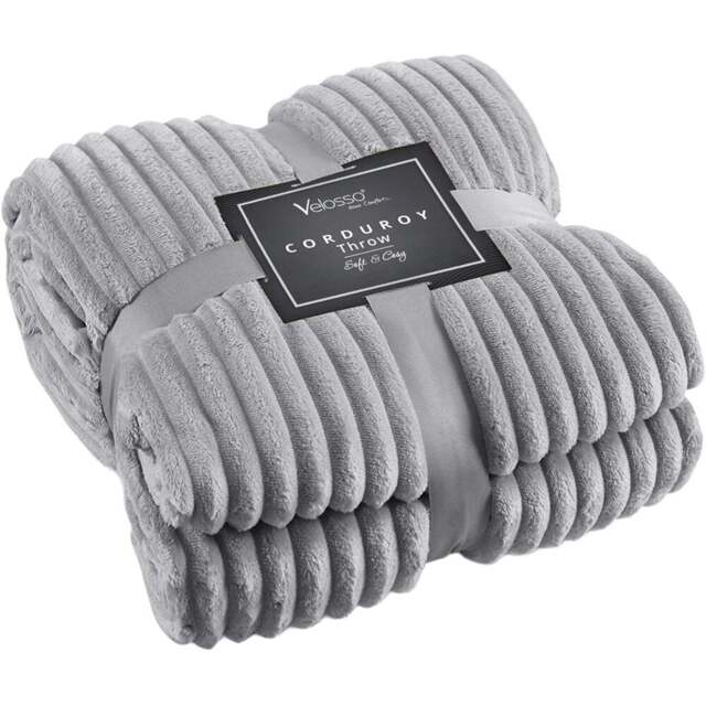 Velosso Grey Plain Corduroy Throw 127 x 152cm - Size: 127 x 152 x 1cm - Wilko - image 1