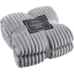 Velosso Grey Plain Corduroy Throw 127 x 152cm - Size: 127 x 152 x 1cm - Wilko