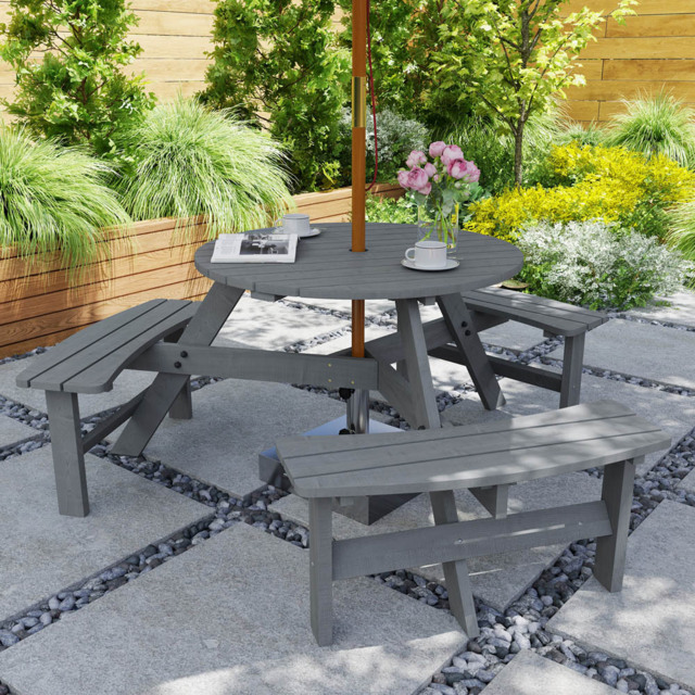 Outsunny 6 Seater Grey Fir Wood Table Bench Set - Wilko - image 1
