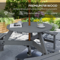 Outsunny 6 Seater Grey Fir Wood Table Bench Set - Wilko - thumbnail 6