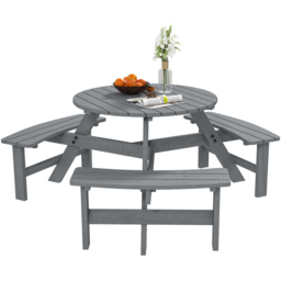 Outsunny 6 Seater Grey Fir Wood Table Bench Set - Wilko - thumbnail 3