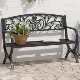 Outsunny 2 Seater Black Metal Bench with Armrest - Wilko