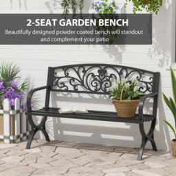 Outsunny 2 Seater Black Metal Bench with Armrest - Wilko - thumbnail 5