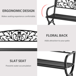 Outsunny 2 Seater Black Metal Bench with Armrest - Wilko - thumbnail 6