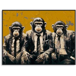 Trio of Monkeys Textured Framed Canvas Yellow - Wilko - thumbnail 1