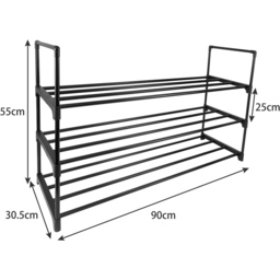 AMOS 3 Tier Black Shoe Rack - Size: 31 x 90 x 55cm - Wilko - thumbnail 5