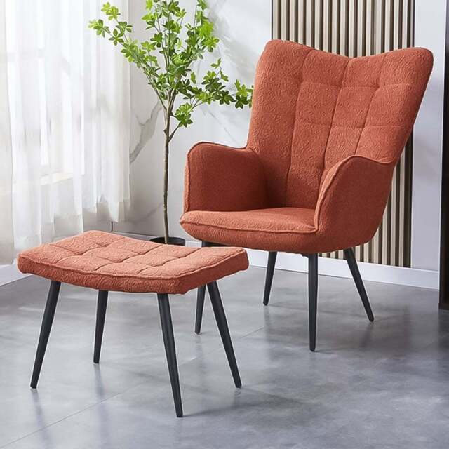 Paris Boucle Copper Armchair and Footstool Set - Size: Single - Orange - Shankar - Wilko - image 1