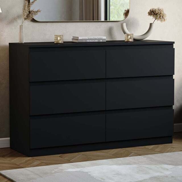 Vida Designs Denver 6 Drawer Black Chest of Drawers - Wilko - image 1