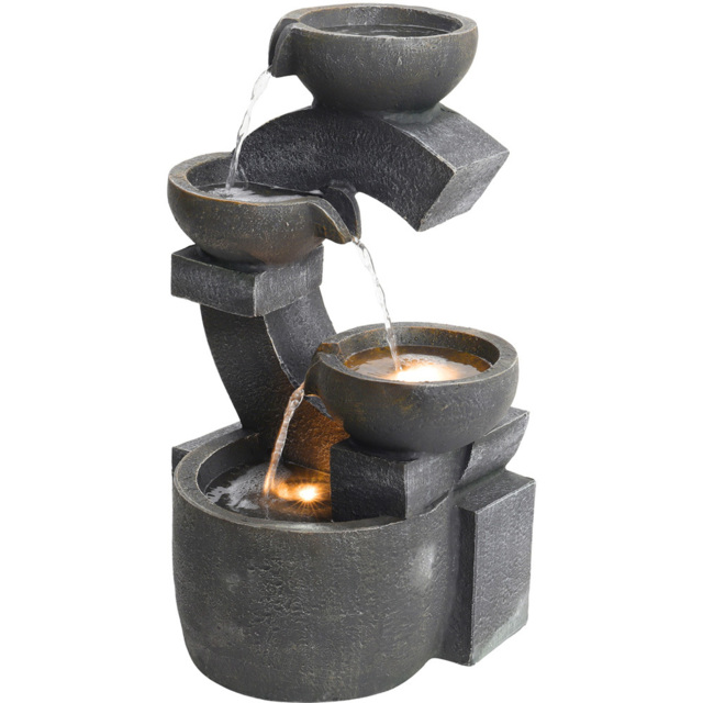 Living and Home 3 Tier LED Cascading Bowl Outdoor Water Fountain - Size: 47 x 30 x 25cm - Grey - Wilko - image 1
