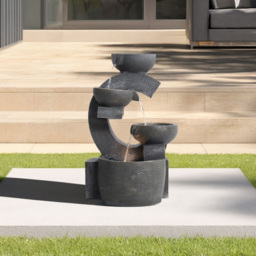 Living and Home 3 Tier LED Cascading Bowl Outdoor Water Fountain - Size: 47 x 30 x 25cm - Grey - Wilko - thumbnail 3