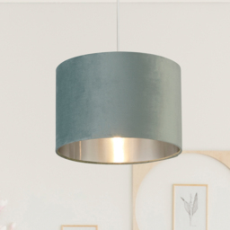 Lighting Collection Sage Green Silver Inner Velvet Drum Shade - Size: 20 x 30 x 30cm - Wilko - thumbnail 3