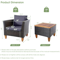 Costway 2 Seater Grey Rattan Bistro Set - Wilko - thumbnail 5