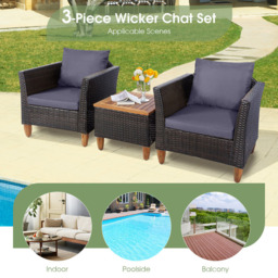 Costway 2 Seater Grey Rattan Bistro Set - Wilko - thumbnail 6