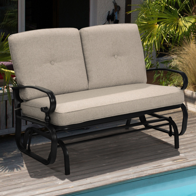Costway 2 Seater Beige Patio Glider Chair with Cushions - Cream - Wilko - image 1