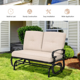 Costway 2 Seater Beige Patio Glider Chair with Cushions - Cream - Wilko - thumbnail 6