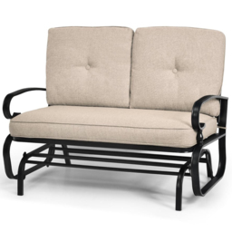 Costway 2 Seater Beige Patio Glider Chair with Cushions - Cream - Wilko - thumbnail 3