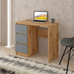 Shefa Cina 3 Drawer Computer Desk with Keyboard Tray Graphite and Artisan Oak - Size: 77 x 90 x 50cm - Graphite - Oak - Wilko - thumbnail 5