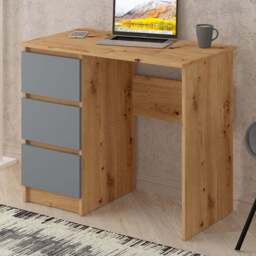Shefa Cina 3 Drawer Computer Desk with Keyboard Tray Graphite and Artisan Oak - Size: 77 x 90 x 50cm - Graphite - Oak - Wilko