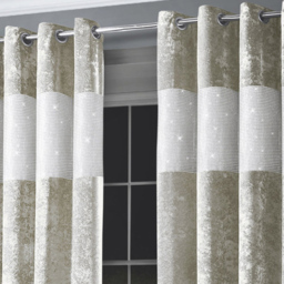 Intimates Diamante Natural Crushed Velvet Eyelet Curtains 168 x 223cm - Size: W 168 x D 223cm - Cream - Wilko - thumbnail 4
