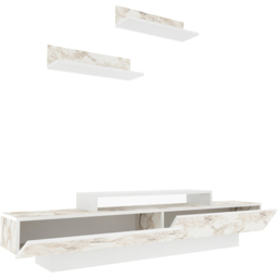 Decorotika Lusi 2 Door Single Shelf White Marble Effect and White TV Unit with 2 Wall Shelf - Size: 40 x 180 x 32cm - Wilko - thumbnail 7