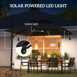 Outsunny 2 Tier Black Aluminium Solar LED Crank and Tilt Cantilever Parasol 3.5m - Size: 4m - Wilko - thumbnail 4