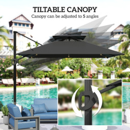Outsunny 2 Tier Black Aluminium Solar LED Crank and Tilt Cantilever Parasol 3.5m - Size: 4m - Wilko - thumbnail 6