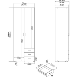 Florence Space 2 Door 3 Drawer Oak Wardrobe - Size: 2 Door, 3 Drawer - Brown - Furniture To Go - Wilko - thumbnail 7