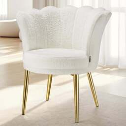 tectake Stella Cream and Gold Faux Fur Armchair - Size: Single - Wilko