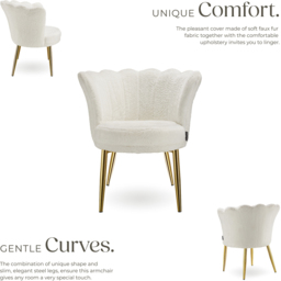 tectake Stella Cream and Gold Faux Fur Armchair - Size: Single - Wilko - thumbnail 4
