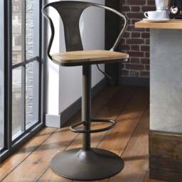 Dark Brown Industrial Iron Bar Stool - Size: Single - Wilko