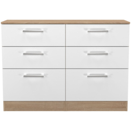 Crowndale Devon 6 Drawer Matt White and Bardolino Oak Wide Chest of Drawers Ready Assembled - White Matt & Bardolino Oak - Wilko - thumbnail 3