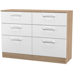 Crowndale Devon 6 Drawer Matt White and Bardolino Oak Wide Chest of Drawers Ready Assembled - White Matt & Bardolino Oak - Wilko - thumbnail 5