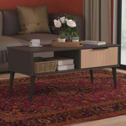Crowndale Hong Kong Single Drawer Slatt Effect and Graphite Coffee Table Ready Assembled - Size: 40 x 92 x 40cm - Slatt Effect & Graphite - Wilko
