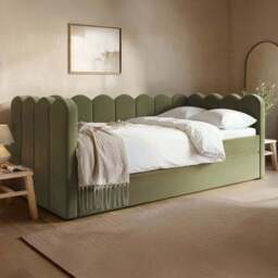 Flair Esme Cloud Khaki Velvet Day Bed with Trundle - Size: Single - Green - Wilko - thumbnail 1