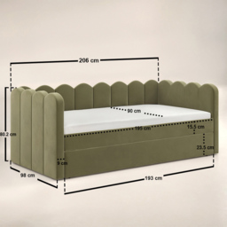 Flair Esme Cloud Khaki Velvet Day Bed with Trundle - Size: Single - Green - Wilko - thumbnail 7