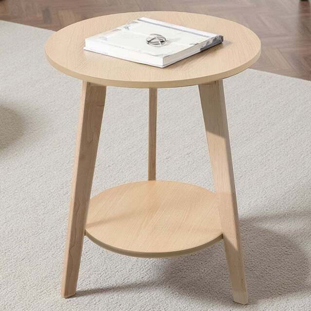 Living and Home 2-Tier Natural Round Wooden Coffee Side Table - Size: 60 x 48 x 48cm - Cream - Wilko - image 1