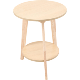 Living and Home 2-Tier Natural Round Wooden Coffee Side Table - Size: 60 x 48 x 48cm - Cream - Wilko - thumbnail 3