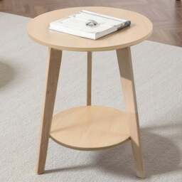 Living and Home 2-Tier Natural Round Wooden Coffee Side Table - Size: 60 x 48 x 48cm - Cream - Wilko - thumbnail 1