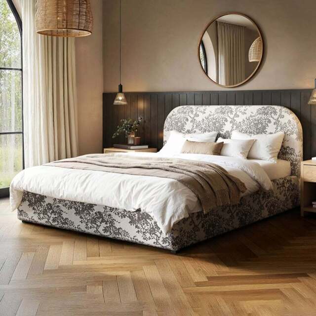 Flair Alba King Size Beige Tree Print Chenille Lift-Up Ottoman Bed - Wilko - image 1