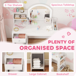 AIYAPLAY 2 Piece White LED Mirror Kids Dressing Table and Stool Set - Size: 96.9 x 38.8 x 88.6cm - Wilko - thumbnail 7