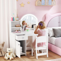 AIYAPLAY 2 Piece White LED Mirror Kids Dressing Table and Stool Set - Size: 96.9 x 38.8 x 88.6cm - Wilko - thumbnail 5