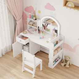 AIYAPLAY 2 Piece White LED Mirror Kids Dressing Table and Stool Set - Size: 96.9 x 38.8 x 88.6cm - Wilko - thumbnail 4