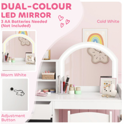 AIYAPLAY 2 Piece White LED Mirror Kids Dressing Table and Stool Set - Size: 96.9 x 38.8 x 88.6cm - Wilko - thumbnail 6
