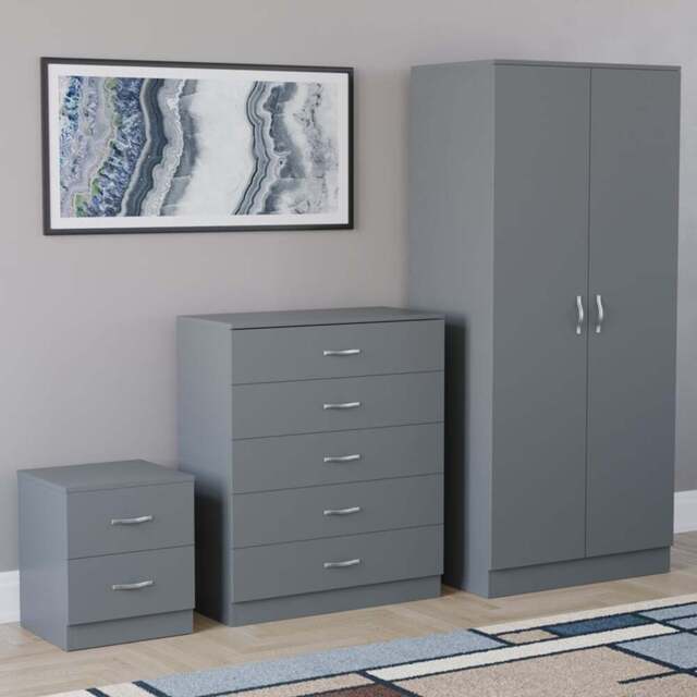 Vida Designs Riano Grey 3 Piece Bedroom Furniture Set - Wilko - image 1