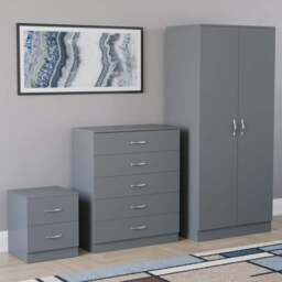 VIDA DESIGNS Riano Grey 3 Piece Bedroom Furniture Set - Wilko