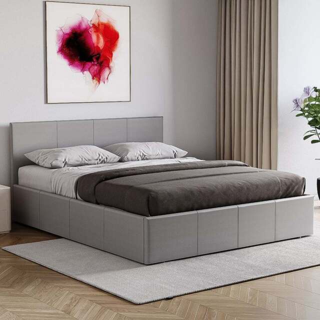 VIDA DESIGNS Lisbon King Size Grey Ottoman Faux Leather Bed Frame - Wilko - image 1