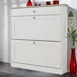 Loft24 HEIDE 2 Flip Door Single Drawer Oak Shoe Cabinet - Size: 103 x 90 x 25cm - White - Wilko - thumbnail 1