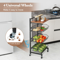 Costway 3 Shelf Height Adjustable Kitchen Storage Cart with Wheels and Removable Baskets - Size: 39 x 31 x 88cm - Black - Wilko - thumbnail 6