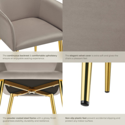 tectake Avane Set of 4 Taupe Velvet Look Padded Dining Chair - Grey - Wilko - thumbnail 6